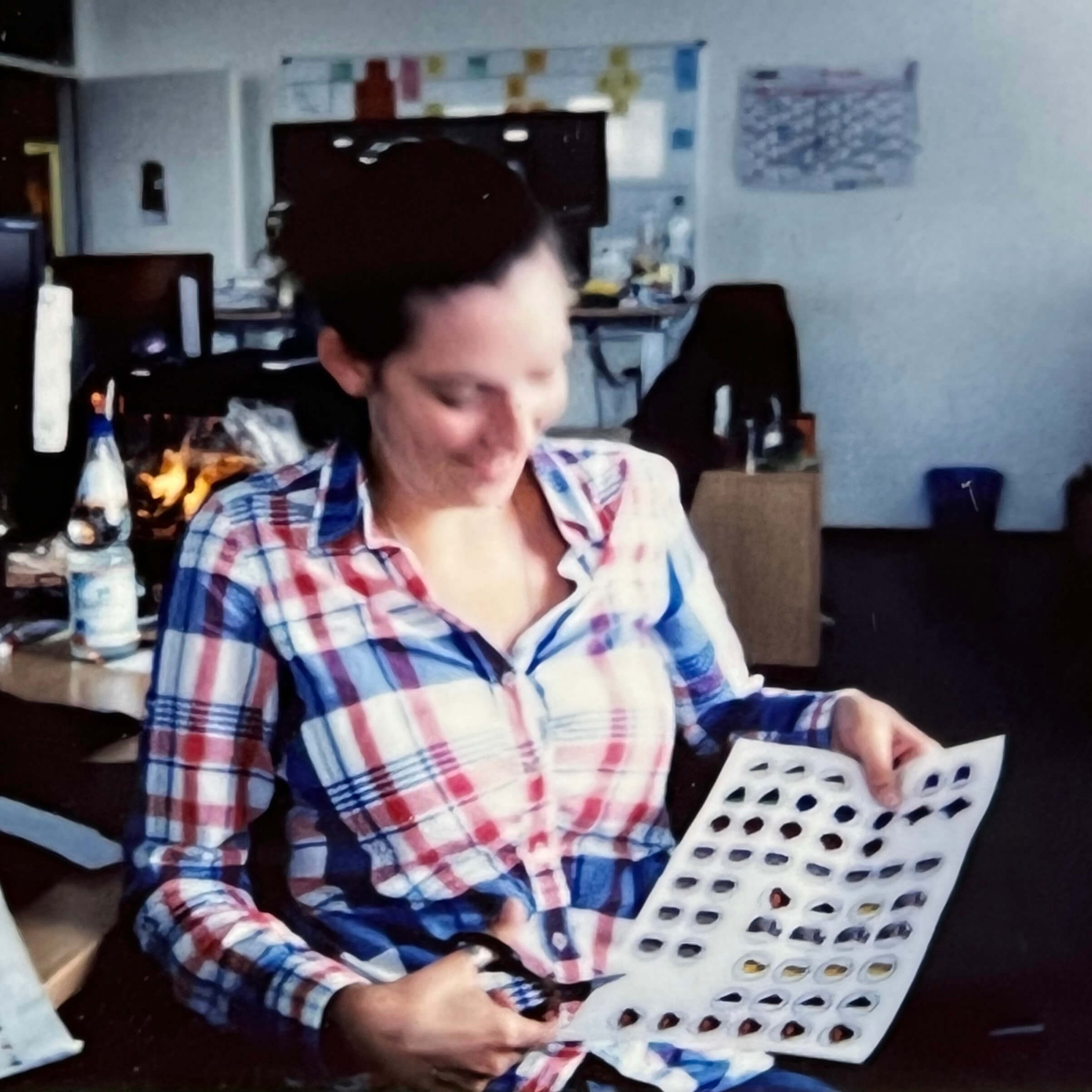 Keen employee looking at promotional stickers